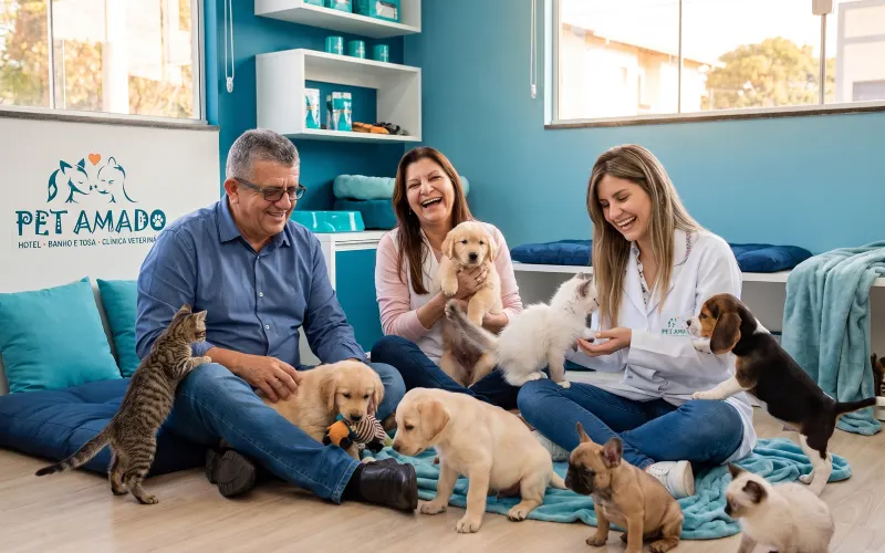Happy dogs playing in the pet hotel